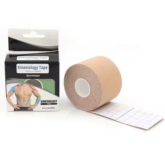 Losse rol kinesiotape in beige, 5 cm breed en 5 m lang, sporttape voor blessureherstel