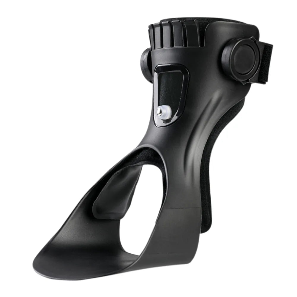 Klapvoet brace met bijgeleverd pompje voor optimaal comfort, schokdemping en ondersteuning tijdens het lopen.