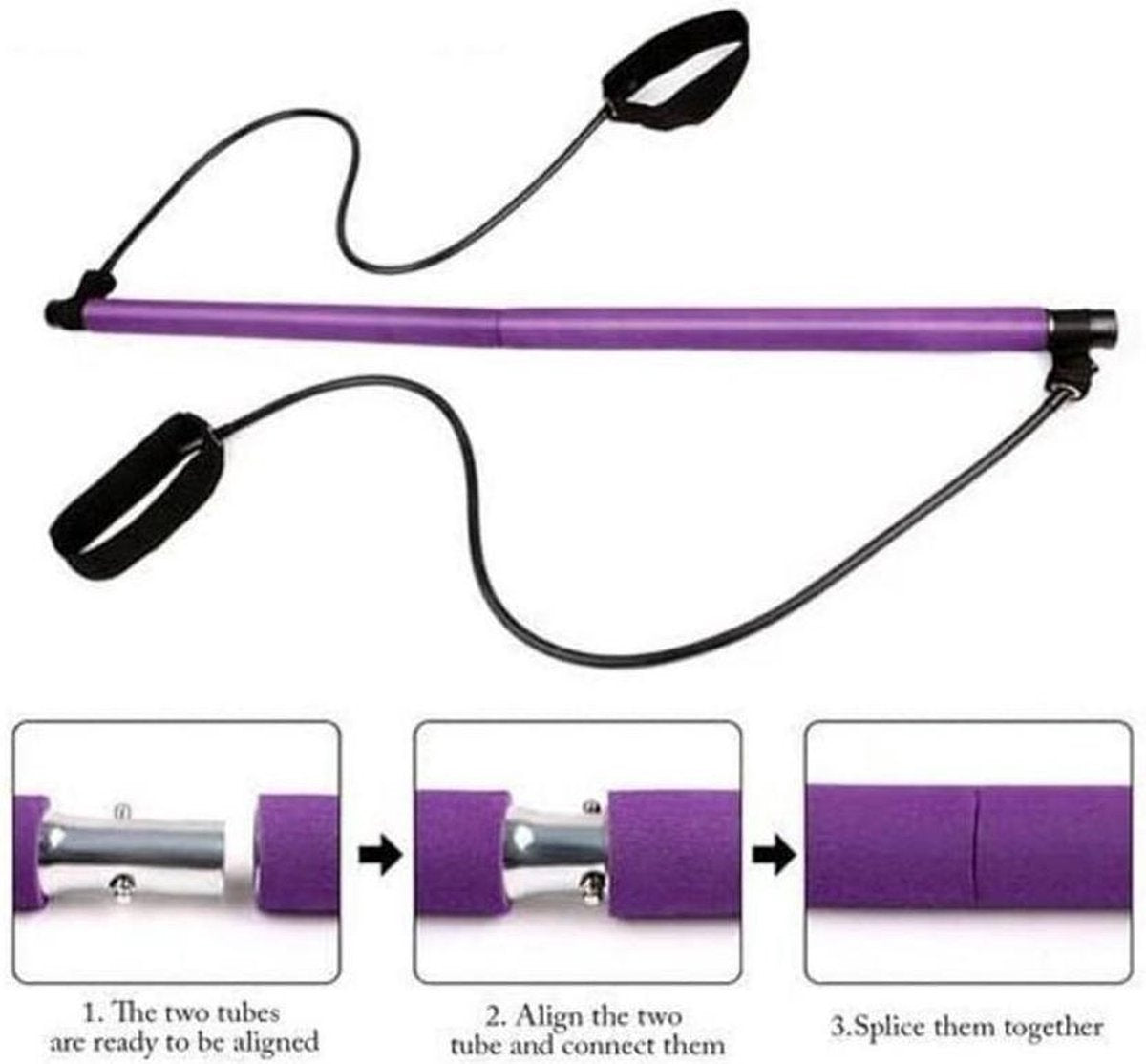 Close-up van de Pilates Fitness Stang met verstelbare spankabel, ideaal voor veelzijdige kracht- en flexibiliteitstraining