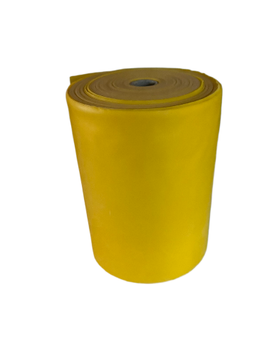Rol van gele weerstandsband 45 meter – lichte weerstand (5 LBS) ideaal voor beginners en fysiotherapie.