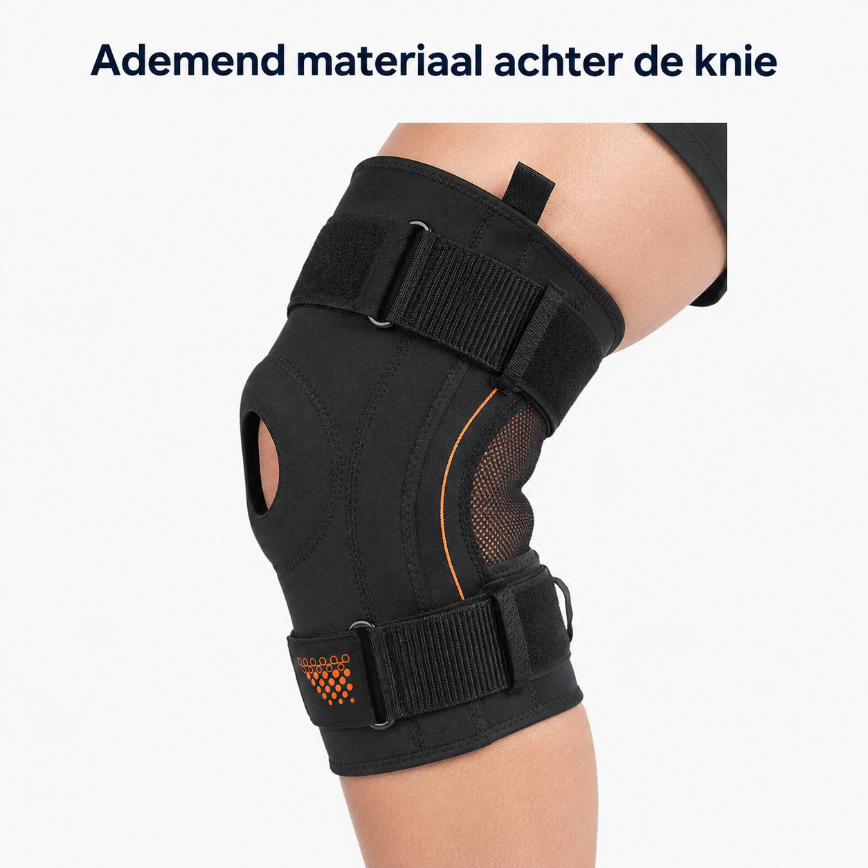 Ademend materiaal aan de achterkant van de kniebrace