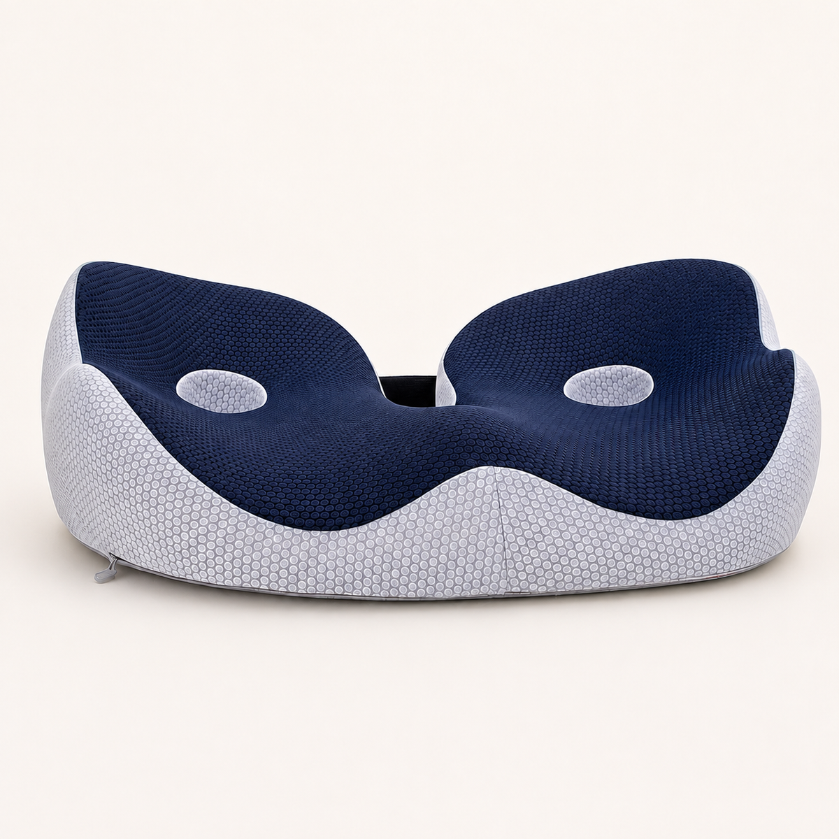 Ergonomisch Comfortplus zitkussen met gevormde contouren en uitsparingen voor drukverdeling tijdens langdurig zitten
