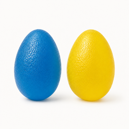 Blauwe en gele gel knijpballen voor handtraining, gripkracht en vingeroefeningen