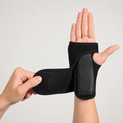 Handbrace voor middenhandsbreuk wordt aangetrokken en passend om de hand en pols bevestigd