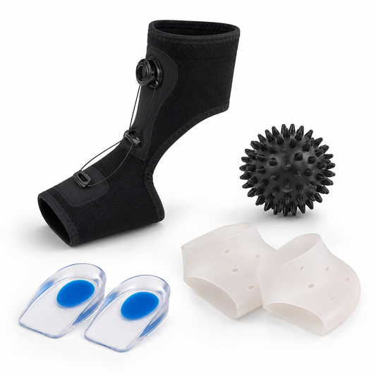 Hielspoor All-in-1 Herstel Set met nachtbrace, massagebal, siliconen gelsokken en gelhakjes
