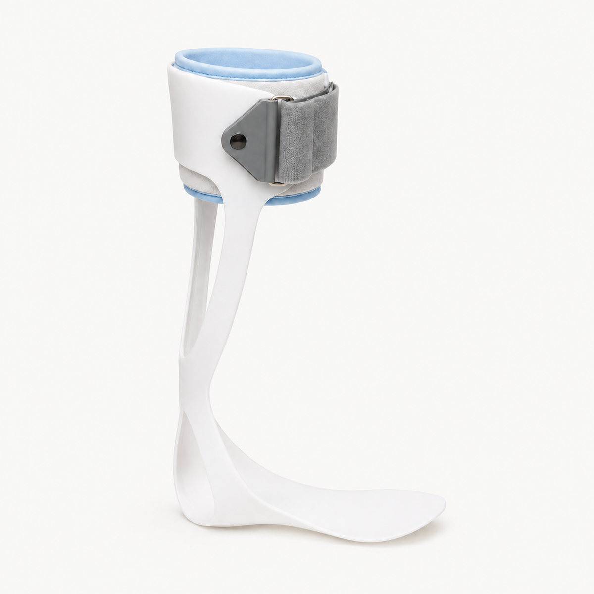 Losse witte klapvoet brace enkel-voetorthese met blauwe voering en grijze sluiting