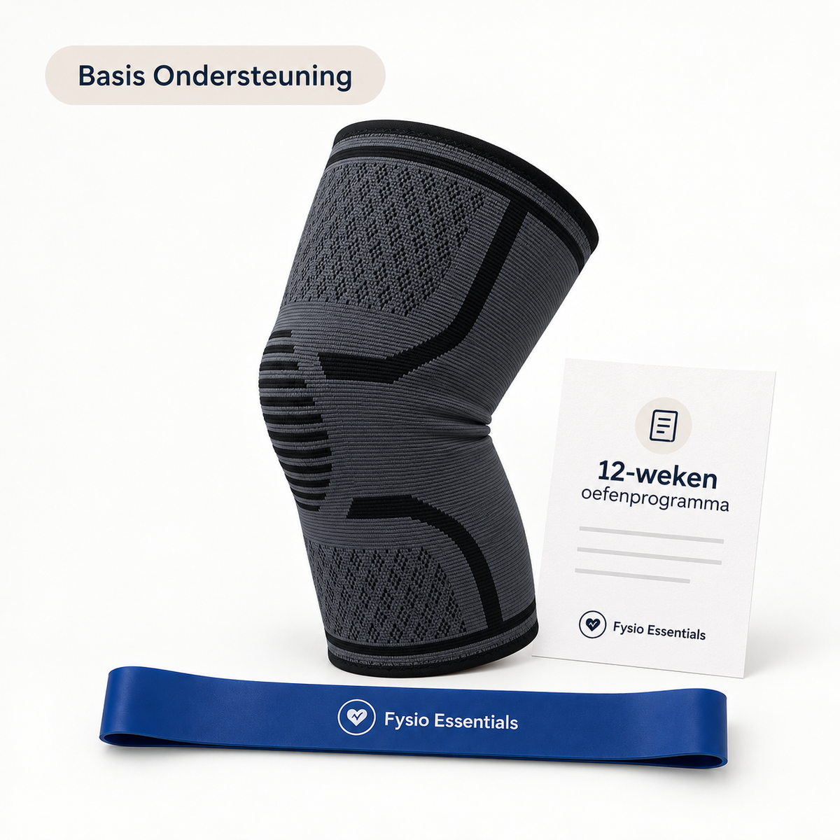 Knie Herstelpakket Basis Ondersteuning met compressie kniebrace, weerstandsband en 12-weken oefenprogramma