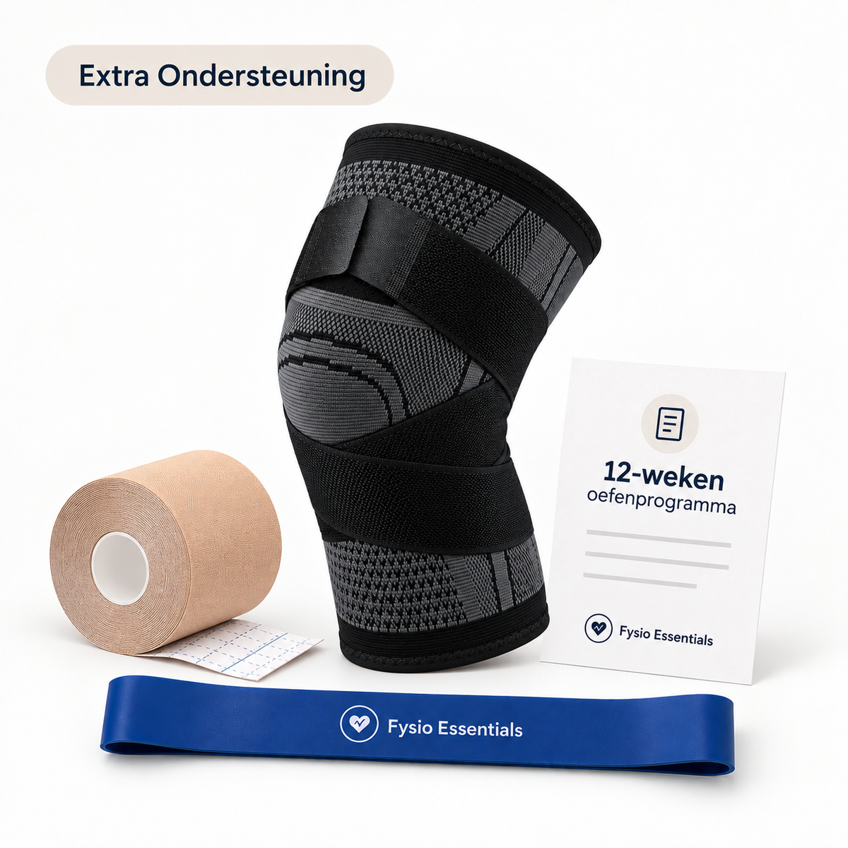 Knie Herstelpakket Extra Ondersteuning met kniebrace met banden, weerstandsband, kinesiotape en 12-weken oefenprogramma