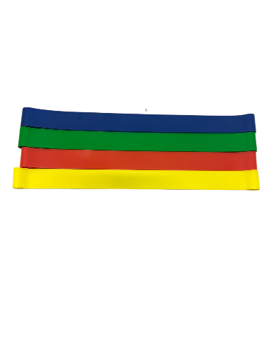 Gele, rode, groene en blauwe weerstand banden bieden verschillende gewichten voor intensieve training.