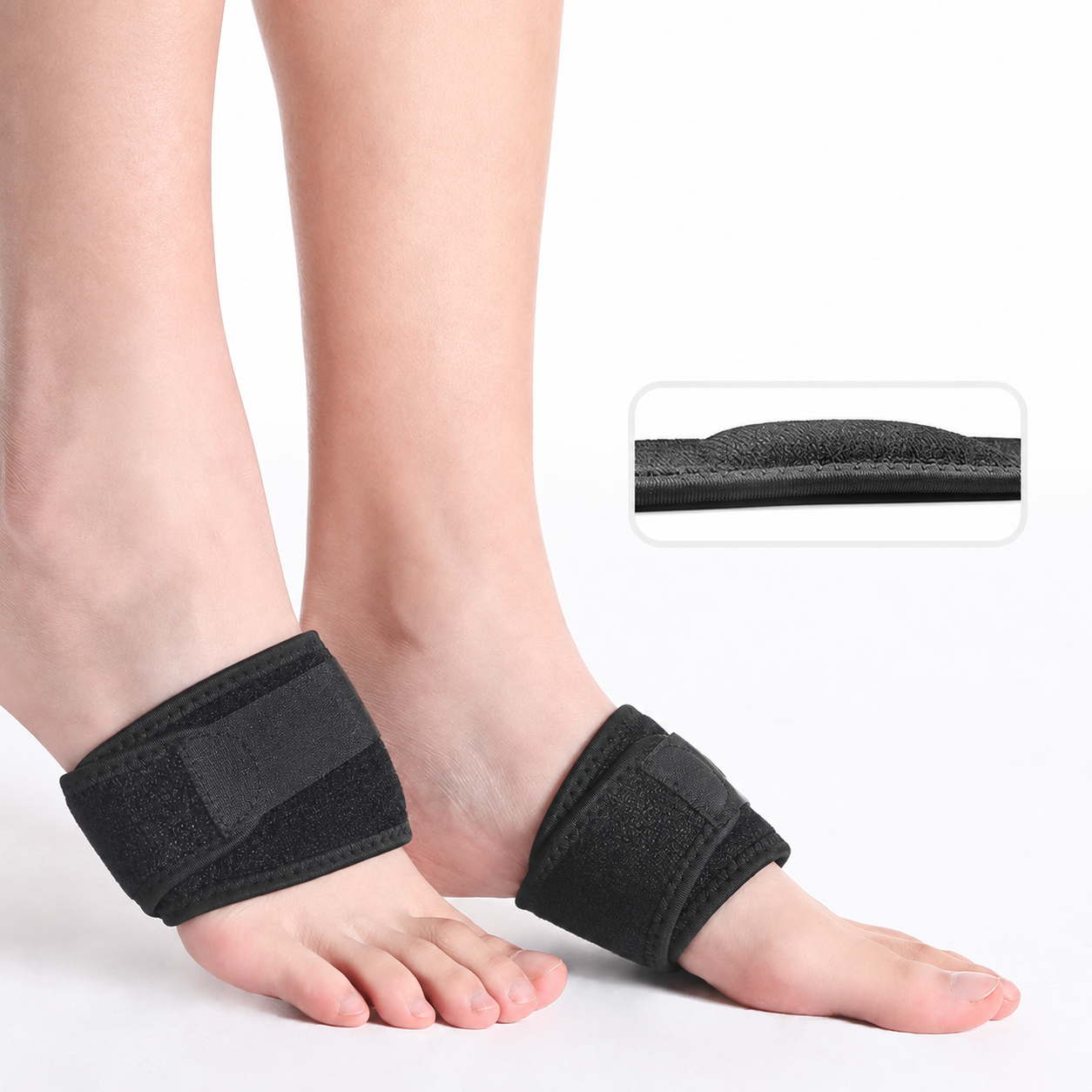 Verstelbare middenvoet bandage wordt vastgemaakt met klittenband