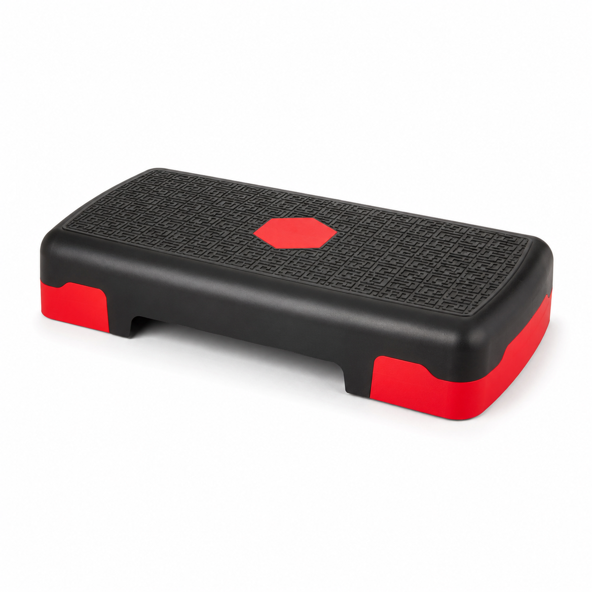 Zwart rood step-up opstapje voor functionele oefeningen bij knie- en heupartrose
