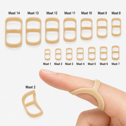 Complete set van 14 vinger splints in verschillende maten voor een passende ondersteuning van de vinger.