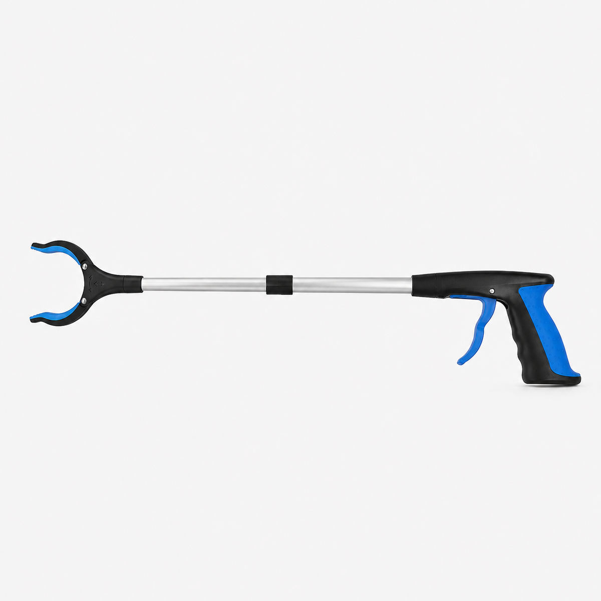 Ergonomische grijpstok met lange steel, comfortabele handgreep en brede grijperbek voor extra bereik